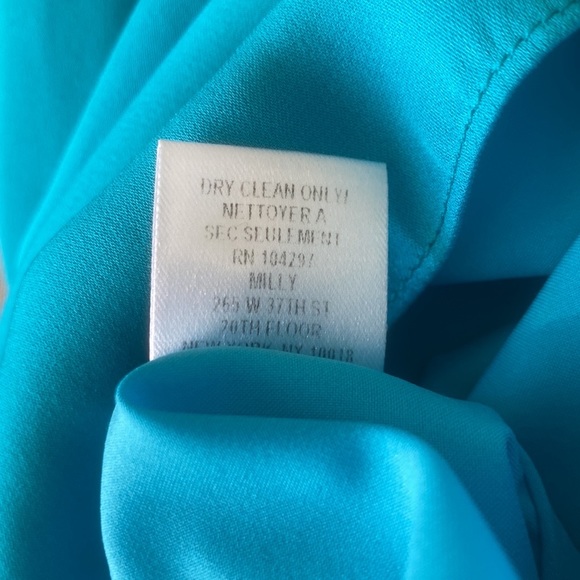 Milly Silk Aqua Blue Green Blue Butterfly Sleeve Scoop Back Column Mini Dress 0 - Picture 14 of 15